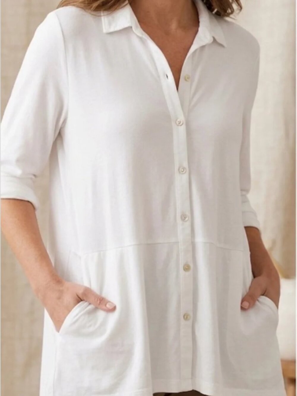 J. Jill White Knit Tab Sleeve Blouse size S